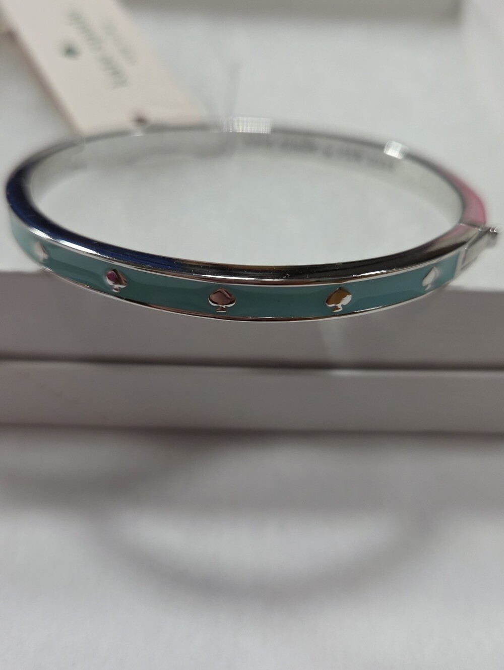 Kate Spade Blue Glow Spot The Spade Enamel Hinged Bangle - Picture 2 of 9